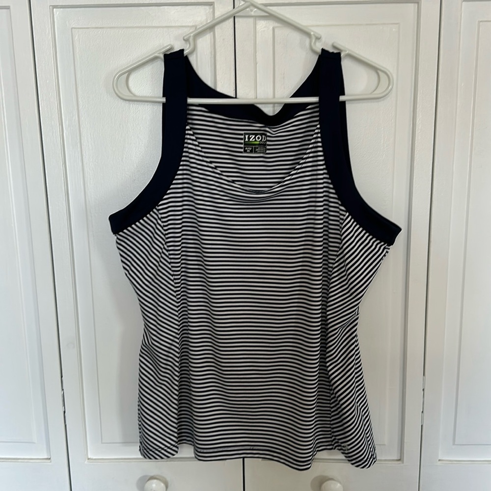 Navy and white striped golf top